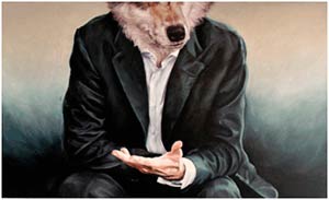 online dating profile picture of a wolf dressed as a man